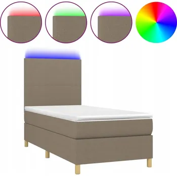 Postel Kontinentální postel s matrací a LED diodami, taupe, 203x90x118/128 cm