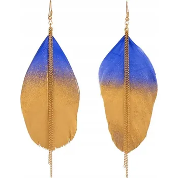 Náušnice Náušnice peříčka dlouhé zlaté řetízek visací lehké safírové