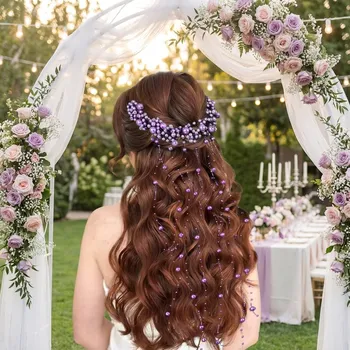 Souprava šperků B-TOP Elegantní fialová perlová vlasová ozdoba s třásněmi pro slavnostní účesy