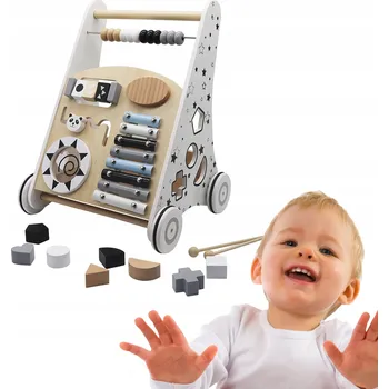 Dětské chodítko Dřevěné chodítko s manipulačními prvky Kinderlly 38x32x45,5 cm bílé