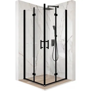 Sprchový kout 100x100 cm, výklopné dveře, černé sklo ESG 6 mm + povrchová úprava