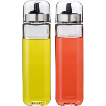 Nádoba na olej a ocet SADA LÁHVÍ NA OLEJ A OCET DÁVKOVAČE NA STOJANU OCEL SKLO 2 KS