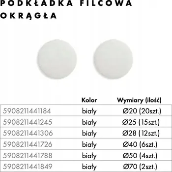 Prostěradlo Plstěná podložka bílá plst bílá fi50 4 ks