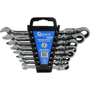 Dílna Klíče ráčnové očkoploché s kloubem, sada 8ks, 8–22 mm, plastový držák – GEKO G10338