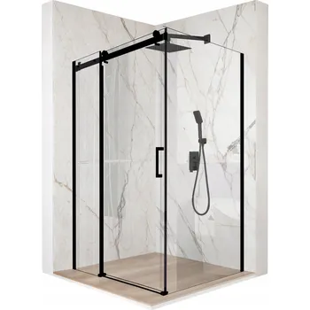 Sprchový kout 100x100 cm, čtvercová, posuvné, černé sklo 8 mm + povrchová úprava
