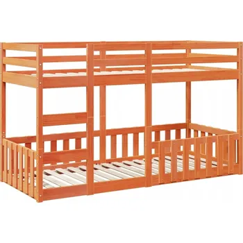 Postel Rám postele patrové postele z borovicového dřeva, voskovaný hnědý, 205,5 x 85,5 x 124 cm