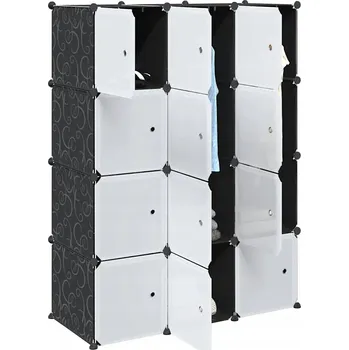 Úložný box Krychlový regál s 12 přihrádkami a tyčemi na ramínka, PP