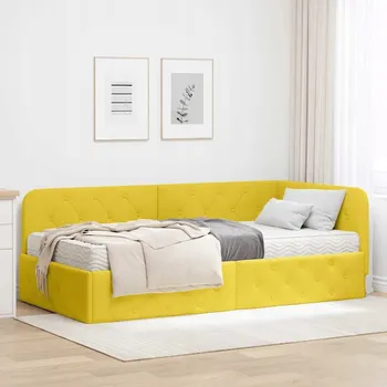 Postel Rohový rám postele s matrací s čelo Žlutá 90 x 200 cm samet