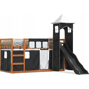 Postel Patrová postel se skluzavkou z masivního borovicového dřeva, voskovaná hnědá, 205 cm