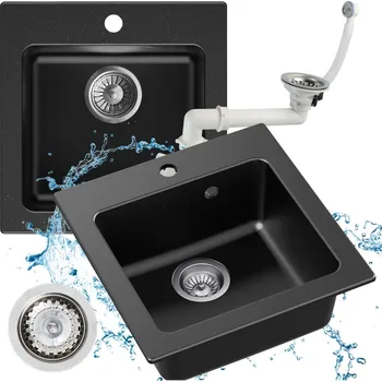 Granitový dřez Jednokomorový granitový dřez Moderno Sole, černý
