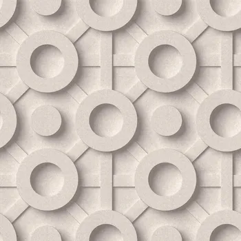 Tapeta BÉŽOVÁ GEOMETRICKÁ TAPETA DO OBÝVACÍHO POKOJE, VZOR SPOJENÝCH KRUHŮ, 3D EFEKT