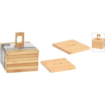 Podložka pod sklenici bambusová ve stojanu, sada 6 ks - Kinekus