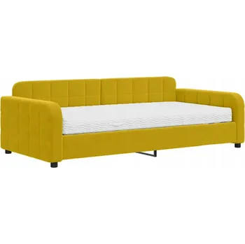 Postel Denní postel 2 v 1 s matrací 100x200 cm, žlutá, sametová