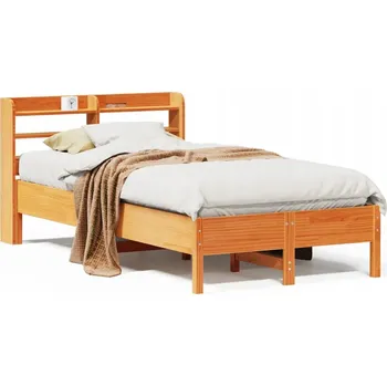 Postel Rám postele borovicový s čelem a poličkami, voskovaná hnědá 208x85x82 cm