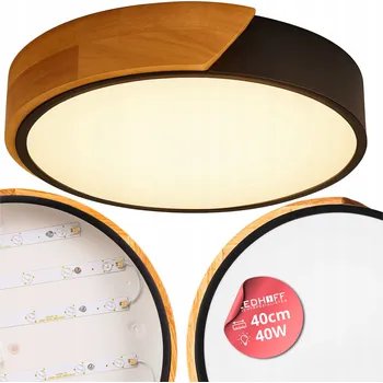 Stropní Svítidlo LED Stropní svítidlo Přírodní DŘEVO ocel 40 cm 40 W ČERNÁ kulatý