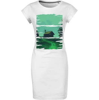 Dámské šaty Bavlněné letní šaty Chata v přírodě Velikost: S, Barva: Bílá