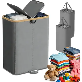 Koš na prádlo KOŠ NA PRÁDLO VELKÝ S VÍKEM, 2 KOMORY, 150L