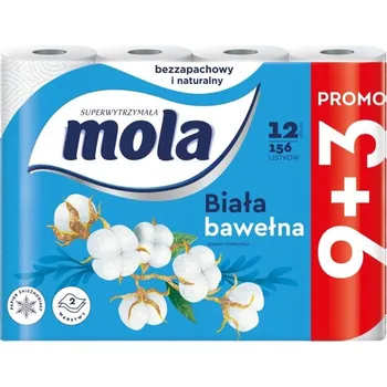 Toaletní papír Toaletní papír 2-vrstvý, 12 rolí Mola Bílá Bavlna celulóza