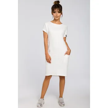 Dámské šaty ŽENSKÉ ŠATY MIDI BĚŽNÉ DENNÍ S KAPSAMI ECRU 38 M