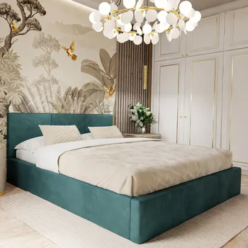 Postel Čalouněná dvoulůžková postel Muralo 180x200, odstíny modré