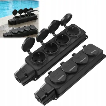 Elektrická zásuvka 2 ks Venkovní vodotěsná zásuvka 4-zásuvková s krytem IP54 16A