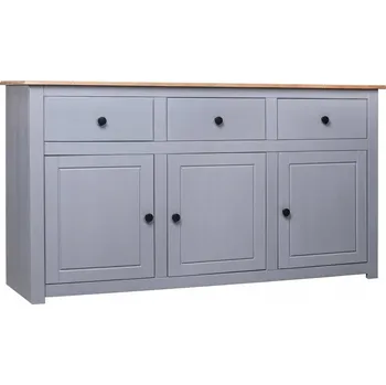 Komoda Skříňka z masivního borovicového dřeva, šedá a přírodní, 135 x 40 x 80 cm