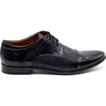 Pánské polobotky Pánské kožené společenské boty 710 černé přírodní kůže šněrovací velikost 44