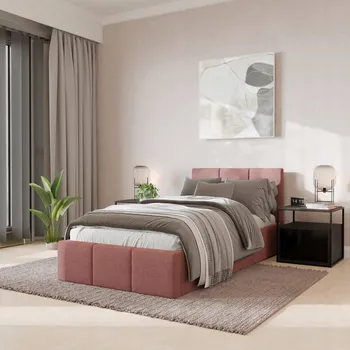 Postel Čalouněná dvoulůžková postel Muralo 90x200 růžová