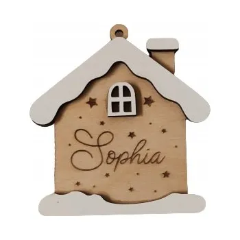 Vánoční dekorace Personalizovaná dřevěná vánoční koule se jménem, vánoční koule s gravírováním jménem - DOMEČEK