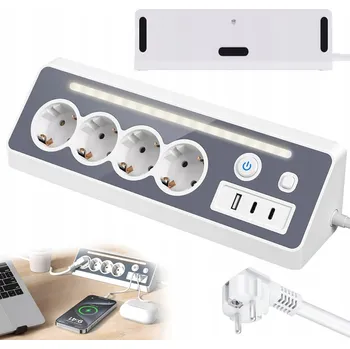 Napájecí kabel ZÁSUVKOVÁ LIŠTA PRODLUŽOVACÍ KABEL 4 ZÁSUVKY + USB +2 TYPU C KABEL 1.5 M