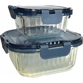 Dóza na potraviny Smukee Skleněné Nádoby s víkem, Rýhované, Čtvercové, 2 ks