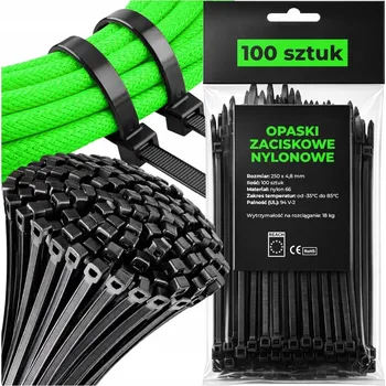 Stahovací páska STAHOVACÍ PÁSKY UV 250x4,8 mm ČERNÉ 100 ks nylonové