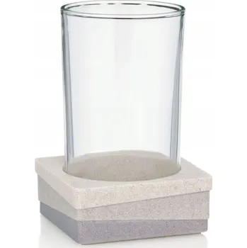 SKLENĚNÝ KELÍMEK DO KOUPELNY S BÉŽOVÝM PODSTAVCEM KELA