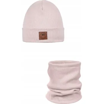 Čepice Jarní komplet čepice a nákrčník SMILE - bavlna - POWDER PINK 52 - 56