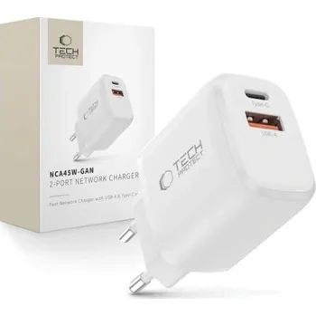 Tech-Protect | Tech-Protect NCA45W GaN síťová nabíječka USB / USB-C 45W PD QC, bíla