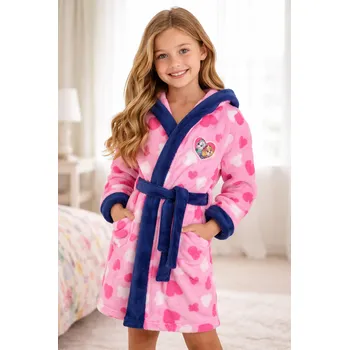 Dívčí župan The Cookie Company BV Dívčí župan TLAPKOVÁ PATROLA růžový se srdíčky Růžová, Velikost: 110/116 110/116