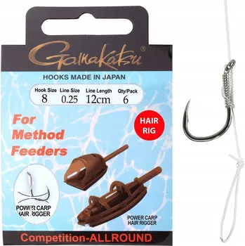 Rybářský háček Vlasové Háčky Gamakatsu Method Feeder #8 0,25 mm 12 cm 6 ks
