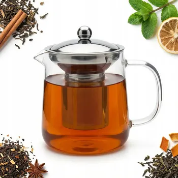 Konvice na čaj KONVICE 1,2 L SKLENĚNÁ S OCELOVÝM FILTREM NA KÁVU ČAJ BYLINKY