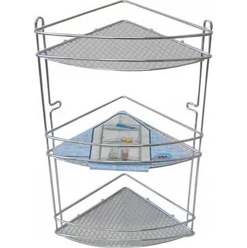 Drátěná police Rohová koupelnová police kovová stříbrná třípatrová