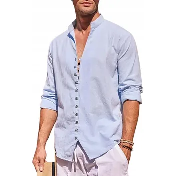 Pánská košile Pánská košile Bavlna Len Stojka na léto Prodyšná Lněná Island Vibes vel. M