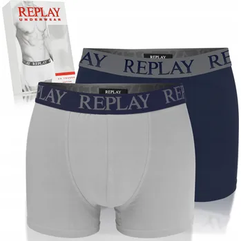 Replay Pánské boxerky Šedá Tmavě modrá N145 Bavlna Logo 2 kusy Velikost XXL
