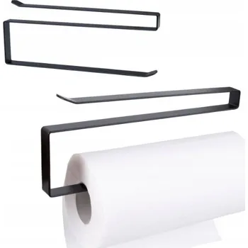 Držák kuchyňských utěrek DRŽÁK ZÁVĚSNÝ NA PAPÍROVÉ UTĚRKY KUCHYŇSKÝ zasouvací LOFT kov ČERNÝ 26cm