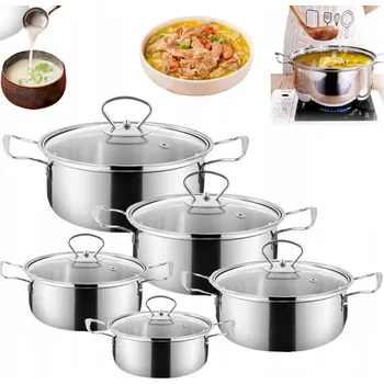 Sada nádobí Sada hrnců na indukci S POKLICEMI OCELOVÁ souprava PLYN 5 ks