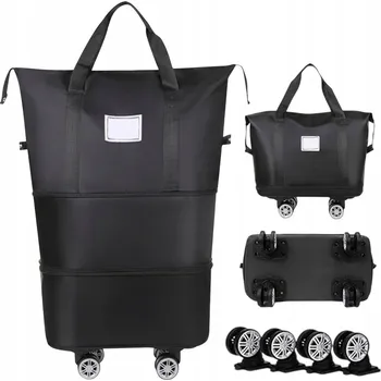 Cestovní taška VELKÁ CESTOVNÍ TAŠKA 4X KOLEČKA KUFR SKLÁDACÍ 40X73CM - ČERNÁ