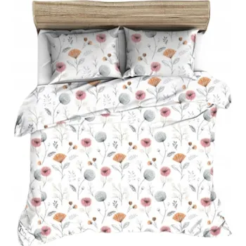 Povlečení Krepové povlečení 160x200 šedé růžové oranžové vlčí máky na bílém pozadí