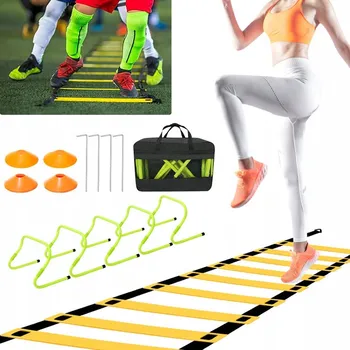 Žebřík Koordinační tréninkový žebřík až 6 m + Kužely / Hříbky 10 Ks. Pro fotbalisty