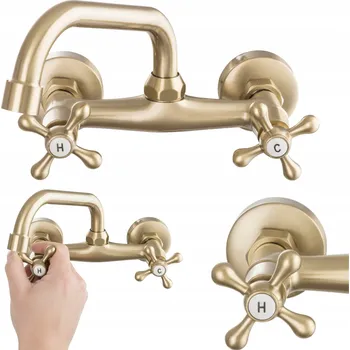 Vodovodní baterie Nástěnná umyvadlová baterie Granitan RETRO zlatá