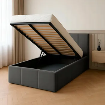 Postel Čalouněná dvoulůžková postel 90x200 s úložným prostorem, grafitová