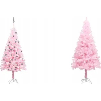 Vánoční stromek Umělý vánoční stromek s osvětlením a ozdobami, růžový, 120 cm, PVC