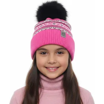 Čepice Zimní dívčí čepice s bambulí Velikost: M, Barva: Růžová
